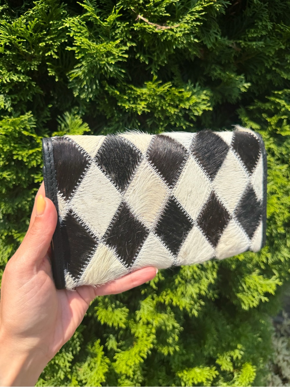 Upcycled Louis Vuitton Patch Black & White Diamond Cowhide Wallet - Picture 8 of 15